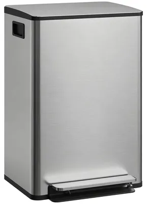 Imagen del producto de Contenedor de basura para cocina - Cubo de basura con pedal - 50 litros - Tapa con cierre hermético - Acero inoxidable - Cubo interior extraíble - Tapa con cierre suave - Color plateado