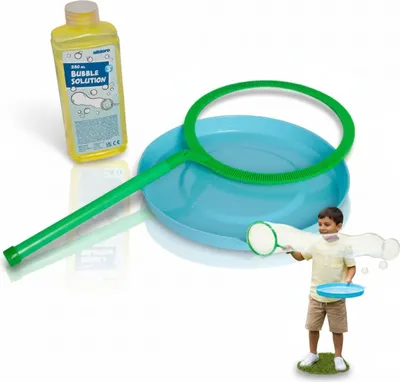 Produktbild von Riesenseifenblasen Set - XXL Seifenblasen für Outdoor-Spaß - Komplettset mit Stab, Flüssigkeit & Teller für Kinder ab 3 Jahren