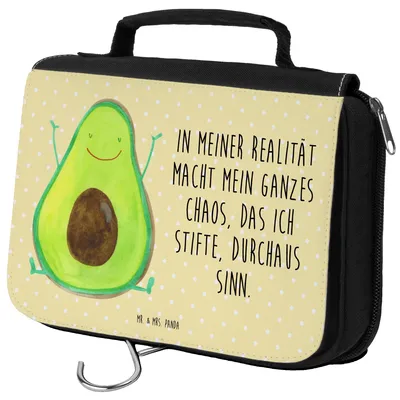 Produktbild von Mr. & Mrs. Panda Kulturbeutel Avocado Glücklich - Gelb Pastell - Geschenk, beautycase, Frucht, Kosmetiktasche, Chaos, kulturtäschchen, duschbeutel, Verrückt