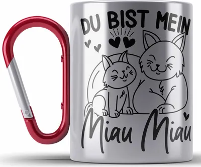 Produktbild von Trendation - Edelstahl Tasse Karabiner Du Bist Mein Miau Miau Geschenkidee für Katzenbesitzer Valentinstag Liebe Süßes Geschenk (Rot)