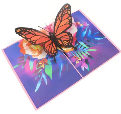 Productafbeelding van Pop-up 3D kaart met vlinder en bloemen, handgemaakt, voor elke gelegenheid
