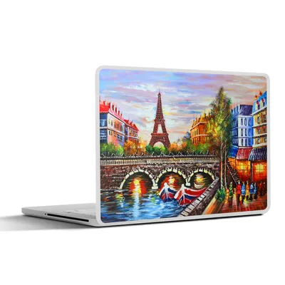 Produktbild von MuchoWow® Laptop Aufkleber Sticker Cover Gemälde - Öl - Eiffelturm - Paris - Wasser 40x30 cm - Laptop Dekoration - Selbstklebend