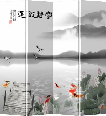 Produktbild von Fine Asianliving Paravent Raumteiler Spanische Wand Trennwand Room Divider Raumtrenner Sichtschutz Japanisch Orientalisch Chinesisch L160xH180cm Bedruckte Canvas Doppelseitig Asiatisch