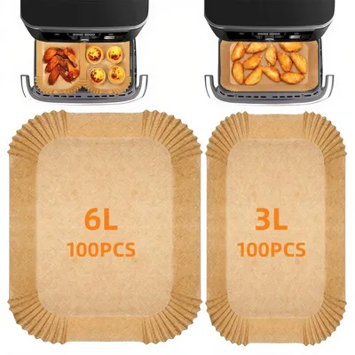 Immagine prodotto di Carta forno per friggitrice ad aria, 200 pezzi, adatta per Philips Dual Basket 6L/3L, rettangolare, resistente al calore fino a 232°C