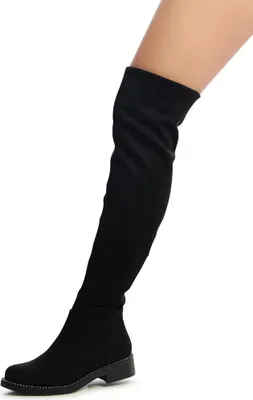 Produktbild von topschuhe24 1520 Damen Velours Overknee Stiefel Krempelschaft Glitzer, Farbe:Schwarz, Größe:36 EU