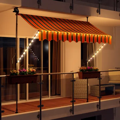 Produktbild von LED - Markise mit Kurbel 250cm Breit Klemmmarkise Balkonmarkise Sonnenschutz Terrasse Balkon - 250x150cm - orange/schwarz