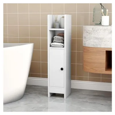 Produktbild von Schmaler Toilettenschrank mit 2 offenen Fächern und abnehmbaren Ablagen, 20 x 18 x 80 cm (Weiß)
