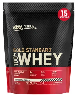 Image de Optimum Nutrition 100% Whey Gold Standard 450-465 g cookies&cream / Protéine de lactosérum / Délicieuse protéine de lactosérum à haute valeur biologique enrichie d'un mélange d'enzymes digestives