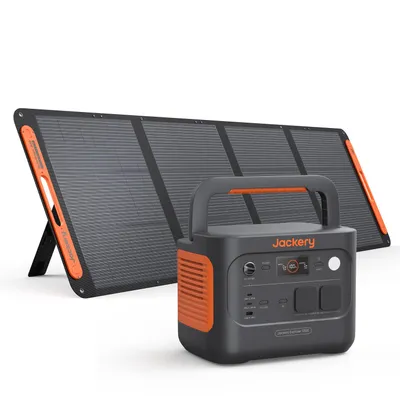 Produktbild von Jackery Powerstation 1000 v2 mit 200W Solarpanel, 1070Wh LiFePO4 Solargenerator, 1500W AC/100W USB-C Ausgang,1 Std. Schnellladung für Camping, Notfall
