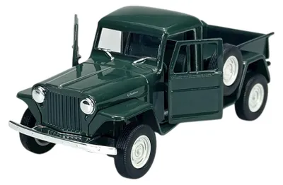 Immagine prodotto di Welly, modello in metallo, Jeep Willys Pickup del 1947, colore verde, scala 1:34, nuovo nella confezione originale, codice prodotto 43822