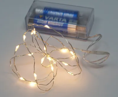 Produktbild von Lichterkette mit 20 Micro LED warmweiß 100 cm Silberdraht Batteriebetrieb