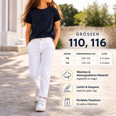 Produktbild von 63117 STRENESSE Hose Mädchen Weiß Gr. 110 – Bequeme Baumwollhose für Mädchen