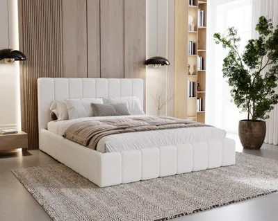 Image de BESILIO Lit rembourré Boucle 120x200 Lexy - sommier à lattes, tête de lit, tiroir de lit, lit étroit - blanc