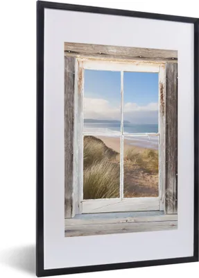Produktbild von MuchoWow® Gerahmtes Poster Strand - Meer - Blick 40x60 cm - Poster mit Schwarzem Bilderrahmen Wandposter Rahmen Foto Bilder - Poster in Rahmen