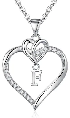 Image de Collier pour femme, pendentif en forme de cœur, plaqué or 14 carats, avec des zircons et des lettres, chaîne en argent, longueur 45 + 5 cm