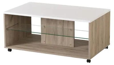 Produktbild von Dmora Couchtisch Giussano 101x60x45h cm Weiß, mit Rollen, 2 Fächer