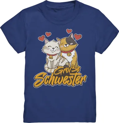 Produktbild von Große Schwester Shirt Katzen Große Schwester Geschenk – Indigo / 122/128 (7-8)