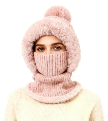Immagine prodotto di Set composto da berretto da sci e scaldacollo da donna, ideale per l'inverno. Berretto con fodera in pile e maschera facciale regolabile. Taglia unica. Colore: rosa chiaro