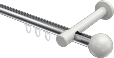 Produktbild von Interdeco Innenlaufstange / Gardinenstange mit Innenlauf Chrom / Weiß, Typ Prestige Luino (Kugel), 20 mm Ø 1-läufig, 320 cm