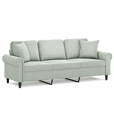 Produktbild von 3-Sitzer-Sofa mit Zierkissen Hellgrau 180 cm Samt