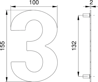 Image de edi  Numéro  de  maison  Chiffre  3  VA  ma  150mm  L.100mm  -  2503/0000/00