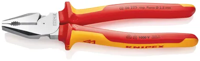 Produktbild von KNIPEX 02 06 225 Kraft-Kombizange isoliert mit Mehrkomponenten-Hüllen, VDE- verchromt 225 mm
