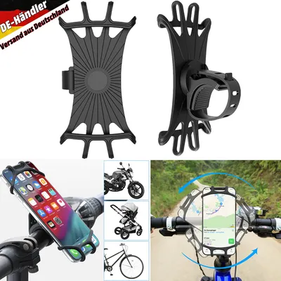 Produktbild von Universal 360° Handyhalterung Fahrrad Handy Halterung Halter Motorrad Lenker Silikon für 4,5-7,0 Zoll Smartphone