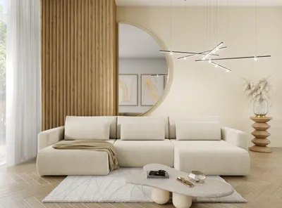 Produktbild von Wohnlandschaft Sofa mit Schlaffunktion CHAIRA Stoff Curio Hellbeige