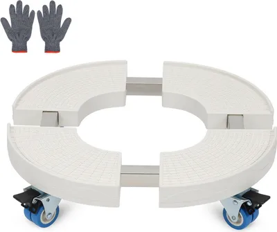 Produktbild von SWANEW Pflanzenroller Rund Ø 38-52cm Einstellbare Blumenroller Rollbrett Pflanzentrolley Außenbereich 360 °Räder bis 300 Kg Für Hausgarten Blumentopf Weiß