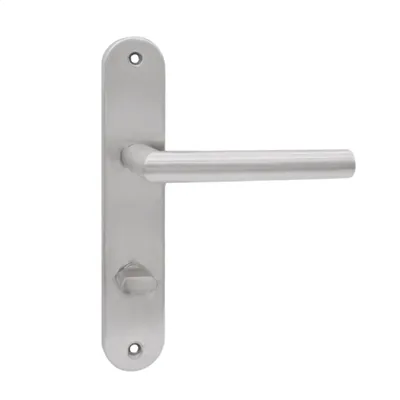 Produktbild von DOMINO Türgriff 78 Drückergarnitur WC - Badezimmer Set | Links & Rechts Türbeschlag für WC/Badezimmertüren | L-Form | Türbeschläge aus Edelstahl | Silber Türdrückergarnitur | STELLA INX