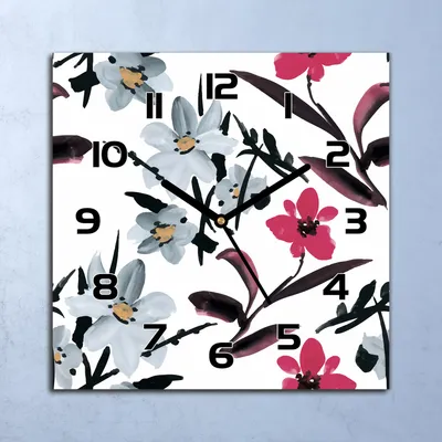 Produktbild von Wanduhr Echt-Glas-Küchenuhr Blühende Blumen Quarz Lautlos 30x30 Deko Bilder