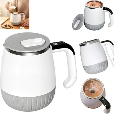 Produktbild von Automatischer Magnetrührbecher mit Deckel, 380ml,selbstrührender Kaffeebecher mit Temperaturanzeige, wiederaufladbarer selbstrührender Becher, Edelstahl-Mixbecher für Kaffee