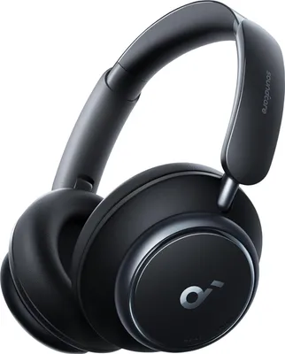 A black Soundcore Space Q45 on-ear headphone is shown against a white background.