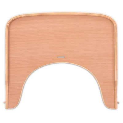 A wooden tray for a high chair, shown from a top-down perspective against a white background.