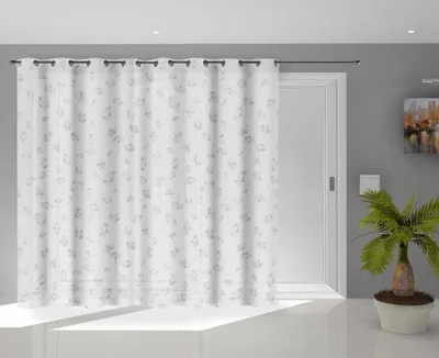 Doppelter Vorhang Kyoto, Blumenmuster, Polyester, Weiß, 280x250 cm