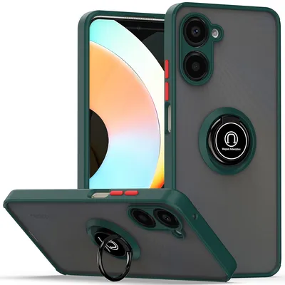 Obrázek produktu pro Pouzdro pro Realme 10 Pro 5G matné průsvitné TPU pouzdro s prstencovým držákem a stojánkem tmavě zelená