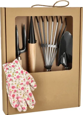 Immagine prodotto di KOTARBAU® Mini set di attrezzi da giardino 5 pezzi: rastrello, forca, cazzuola, guanti