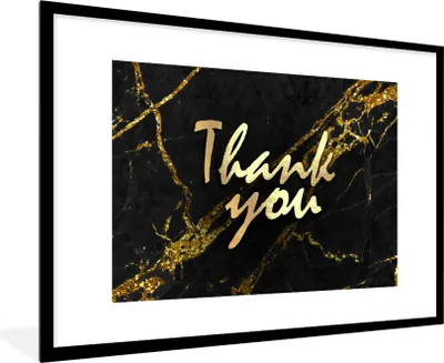 Produktbild von MuchoWow® Gerahmtes Poster Zitate - Dank - Gold - Marmor 90x60 cm - Poster mit Schwarzem Bilderrahmen Wandposter Rahmen Foto Bilder - Wanddekoration - Fotos
