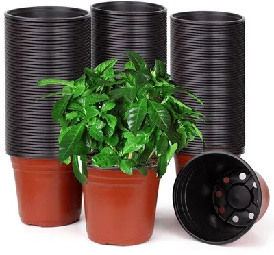 Zdjęcie produktu dla Zestaw 150 doniczek Unyqoos® o kształcie okrągłym, o wymiarach 15 cm średnicy x 12 cm wysokości, wykonanych z tworzywa sztucznego (PP/PE), z 8 otworami drenażowymi, łatwych do ponownego użycia do siewu i uprawy młodych roślin