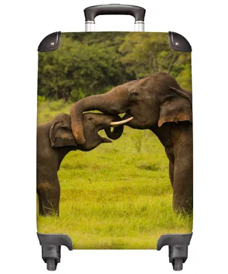 Produktbild von MuchoWow® Koffer Handgepäck Trolley Rollkoffer Kleine Reisekoffer mit 4 Rollen - Elefant - Gras - Tiere - Grün - Cabin Size < 55x40x23 cm & 55x40x20 cm - Fotokoffer - Kabinenkoffer - Boardgepäck - Reise-Box - Reisekoffer - Reisegepäck - Koffer mit Bild - Trolley für Kinder