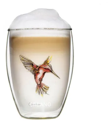 Produktbild von Creano Thermo-Glas Hummi, doppelwandiges Tee-Glas, Latte Macchiato, Thermobecher Kolibri | 250ml in exklusiver Geschenkbox, rot
