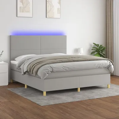 Produktbild von The Living Store Boxspringbett mit Matratze & LED Hellgrau 160x200 cm Stoff