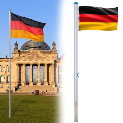 Produktbild von TANYEAR 6,5 m Aluminium Fahnenmast, 5-stufig höhenverstellbar, inkl. Deutschlandflagge 150x80 cm, Seilzug, Bodenhülse und Verschlusshaken, wetterbeständig