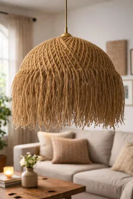 Produktbild von Opviq, Hochwertiger Kronleuchter aus Carbonbeton, Ø40 h:20 cm, verstellbare Höhe 25-75 cm, E27 Fassung, IP20, Braun, Boho-Rustikal, ideal für stilvolle Wohnräume.