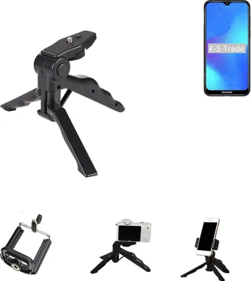 Produktbild von K-S-Trade Stativ Tisch-Ständer Dreibein Handy-Stativ Ständer kompatibel mit Doogee Y8 Mini-Stativ Smartphone Tripod Handy-Stativ aus Plastik schwarz