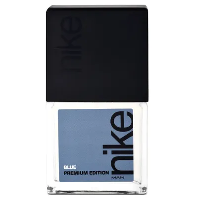 A product shot of a Nike Blue Man Eau de Toilette bottle.