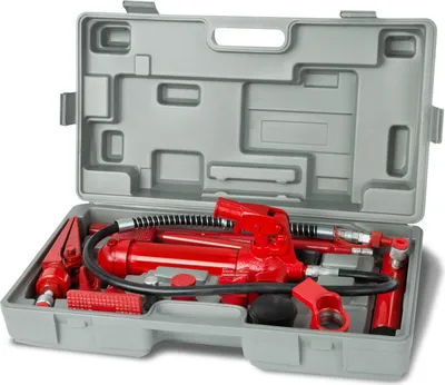 Immagine prodotto di Pressa idraulica per carrozzerie EBERTH con potenza 4T, kit completo per la rimozione delle ammaccature comprendente pressa, 7 pezzi a pressione, divaricatore, valigetta