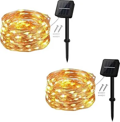 Produktbild von [2 Stück] Solar Lichterkette Aussen, 50LED 5M 8 Modus Außenbeleuchtung Kupferdraht Wasserdicht für