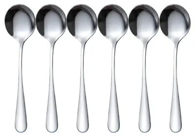 Suppenlöffel 6er-Set, Edelstahl, runde Form, langer Griff