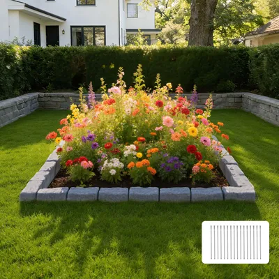 Produktbild von VEVOR Beeteinfassung in Steinoptik, 4,7 m, Rasenkante, Kanteneinfassung für Rasen, Blumenbeete & Garten, 4er-Pack (je 6 Steine ​​à 118x9,5x5,7 cm), 16 Befestigungsspitzen & 4 Eckelemente, Grau